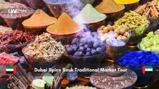 Various spices in colorful bowls at Dubai Spice Souk