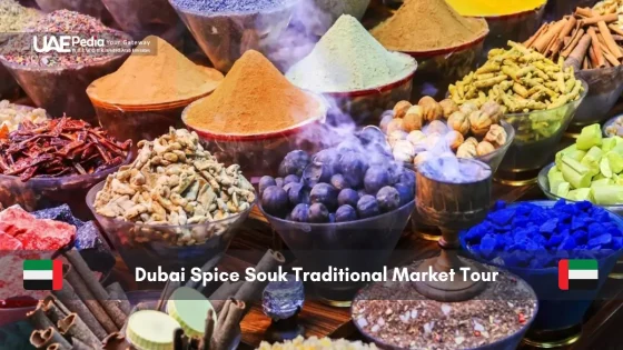 Various spices in colorful bowls at Dubai Spice Souk