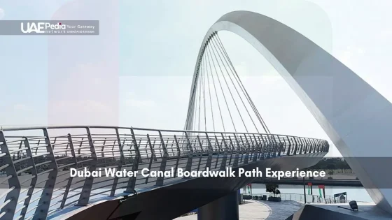 Modern pedestrian bridge over Dubai Water Canal