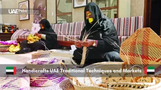 Emirati women weaving traditional baskets by hand
