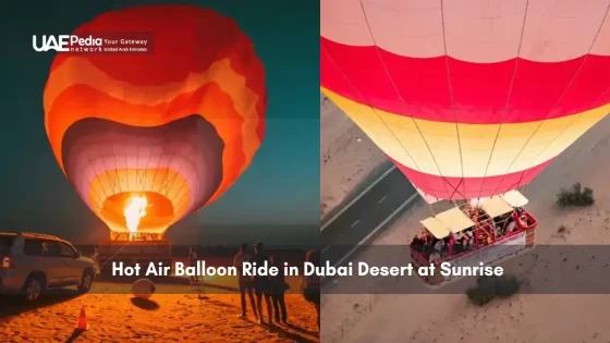 Hot air balloon flight and preparation in Dubai desert