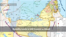 Map showing humidity levels and geography of the UAE