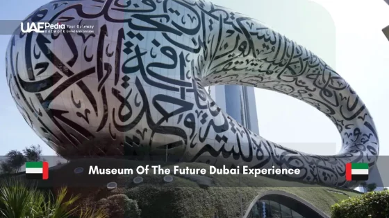 Exterior of the Museum of the Future in Dubai with Arabic calligraphy