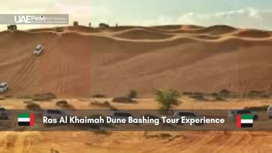 SUVs driving on large sand dunes in Ras Al Khaimah desert