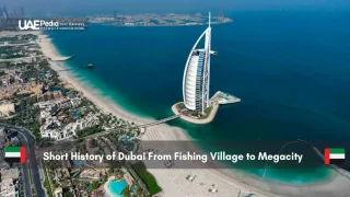 Aerial view of Burj Al Arab with Dubai coastline