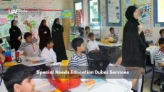 Classroom in Dubai with special needs students and teachers during a lesson