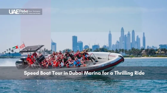 Speed boat tour with tourists in Dubai Marina