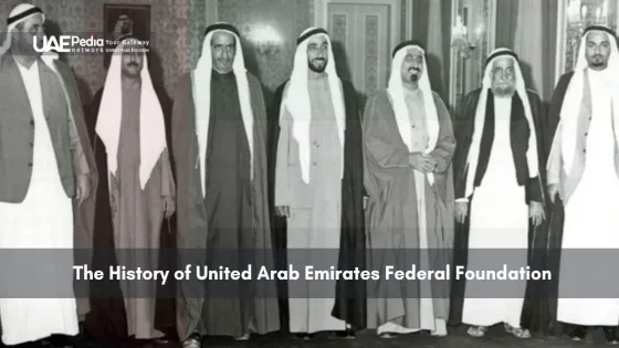 Founding fathers of the UAE in traditional attire during federation formation