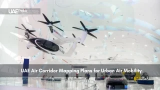 Futuristic flying vehicles displayed in a modern exhibition hall