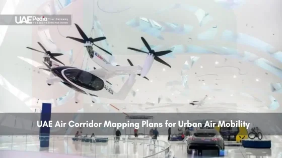 Futuristic flying vehicles displayed in a modern exhibition hall
