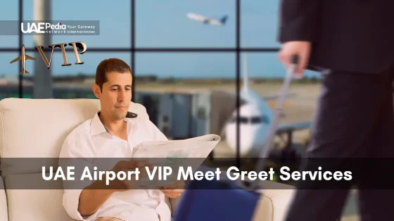 Man reading a newspaper in a lounge with a traveler walking past, highlighting VIP services at the UAE airport.