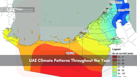 Map of the UAE showing average annual rainfall patterns by region