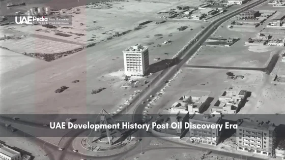 Aerial view of UAE urban development in early oil discovery era