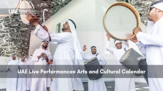 Men in traditional dress performing live music and dance
