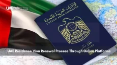 UAE passport on a map with UAE flag beside it
