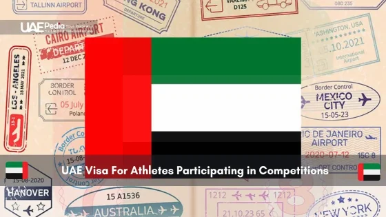 UAE flag over background of international passport stamps