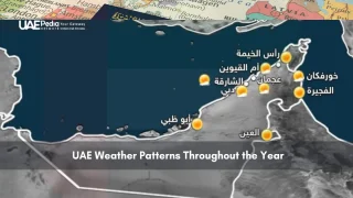 Map showing UAE cities with sunny weather icons