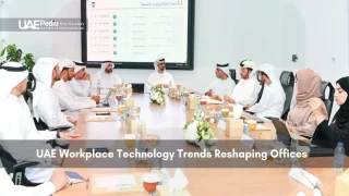 Business meeting in UAE showcasing modern workplace technology trends