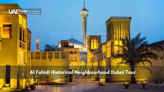 Traditional buildings in Al Fahidi at dusk