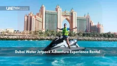 Man riding a jet ski in front of Atlantis Hotel, Palm Jumeirah