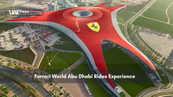 Aerial view of Ferrari World Abu Dhabi’s distinctive red roof
