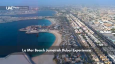 Aerial view of La Mer Beach and Jumeirah coastline