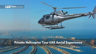 Helicopter flying over Palm Jumeirah in Dubai during a tour.