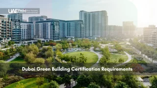 Dubai residential buildings with green landscaping in foreground