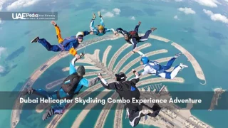 Group of skydivers over Palm Jumeirah during helicopter skydiving adventure