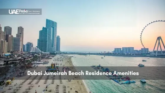 View of Jumeirah Beach Residence and Ain Dubai at sunset