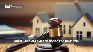 Gavel and small model houses symbolizing Dubai landlord eviction legal process