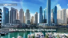 View of Dubai Marina skyscrapers near waterfront with yachts
