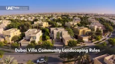 Bird’s-eye perspective of a villa neighborhood showcasing organized landscaping and trees
