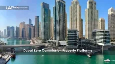 High-rise buildings at Dubai Marina with waterway view