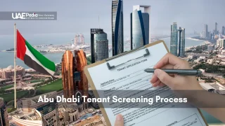 Tenant form with Abu Dhabi skyline and UAE flag in background.