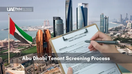 Tenant form with Abu Dhabi skyline and UAE flag in background.