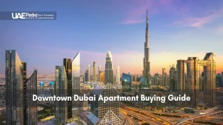 Sunset panorama of Downtown Dubai skyline featuring the Burj Khalifa and modern high-rise apartments