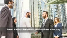 Diagram showing Dubai business introduction protocols and hierarchy levels.