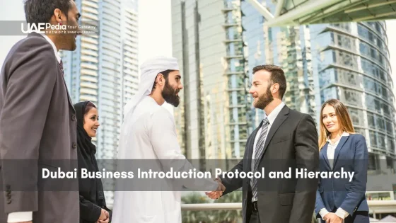 Diagram showing Dubai business introduction protocols and hierarchy levels.