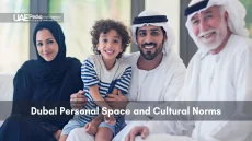 Traditional Emirati family seated closely, representing cultural connection.