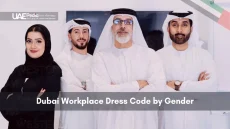 Four individuals representing Dubai's diverse workplace attire.