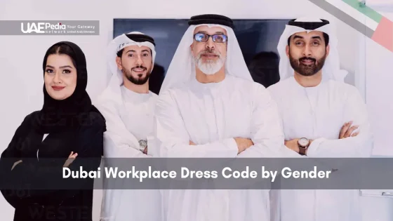 Four individuals representing Dubai's diverse workplace attire.