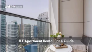 Balcony with table and flowers overlooking JLT towers and lake