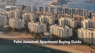 Bird’s-eye aerial shot of Palm Jumeirah luxury apartments with private beaches and water view.