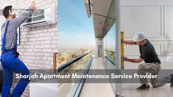 Sharjah technicians servicing apartment AC and interior fixtures.