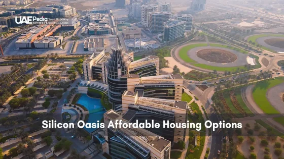 Bird’s-eye view of Silicon Oasis residential and commercial complex in Dubai’s desert landscape