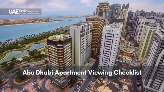 Skyline of Abu Dhabi showing high-rises, parks, and coastal views.