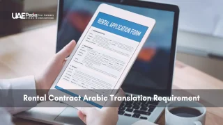 Tablet displaying a rental contract with Arabic text, on a desk with a laptop.